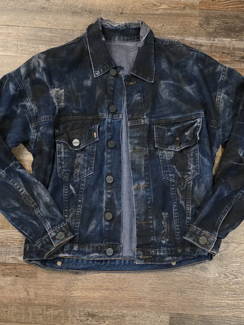 Re-worked Distressed Denim Jacket Size S